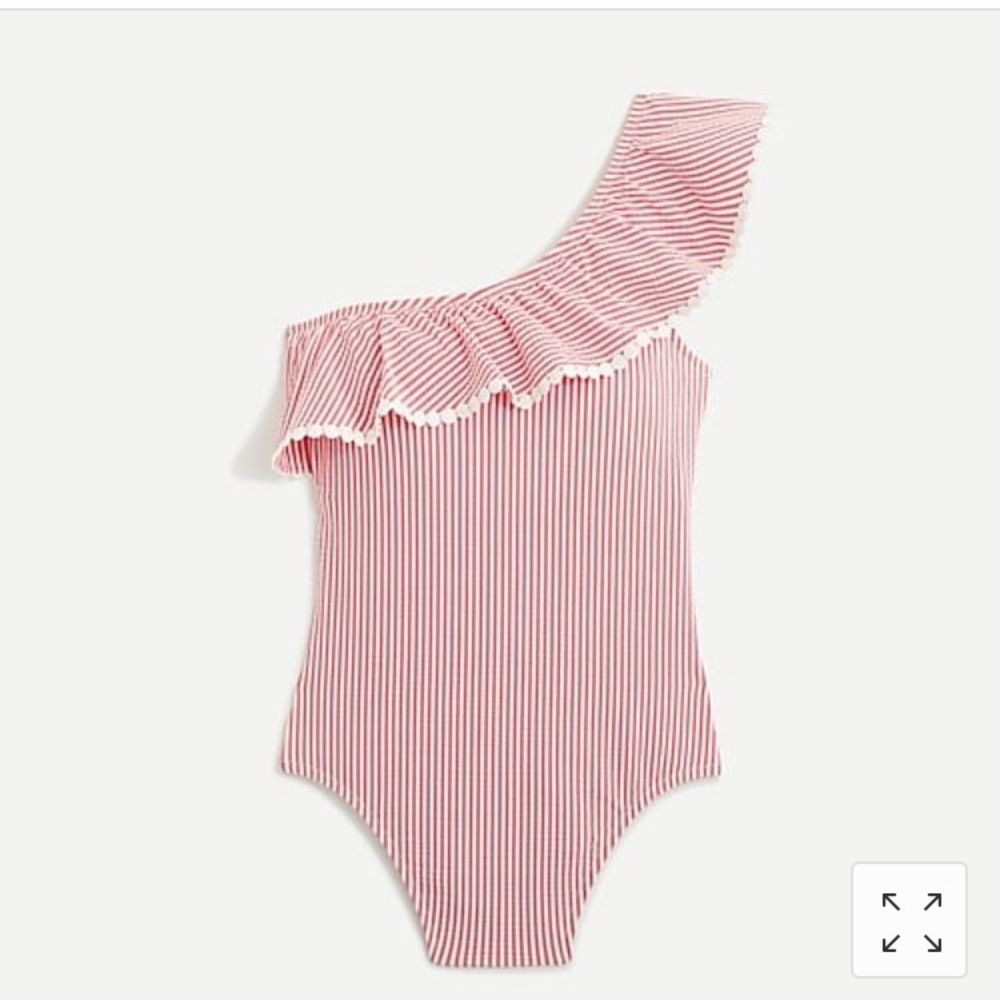 J.Crew One-shoulder ruffle one-piece in seersucker
